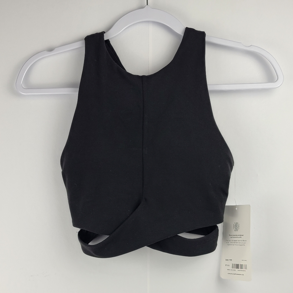 Athleta Conscious Black Cut Out Crop Sports Bra XXS | Minimal Athleisure